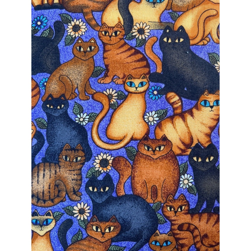 Fabric - Vintage 1998 Timeless Treasures Kittens Flowers Collage 19" L x 32"
